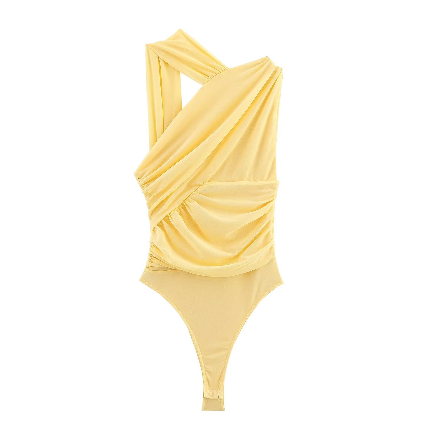 Women's 2025 new fashion tight pleated Printed tulle bodysuit