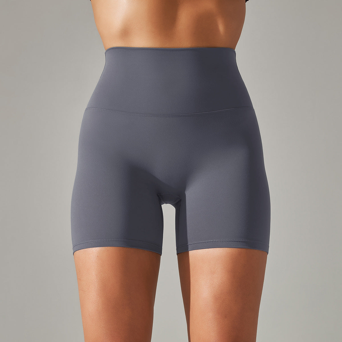 Women's new solid color yoga shorts double sanding tight high waist elastic exercise fitness three-point yoga pants.