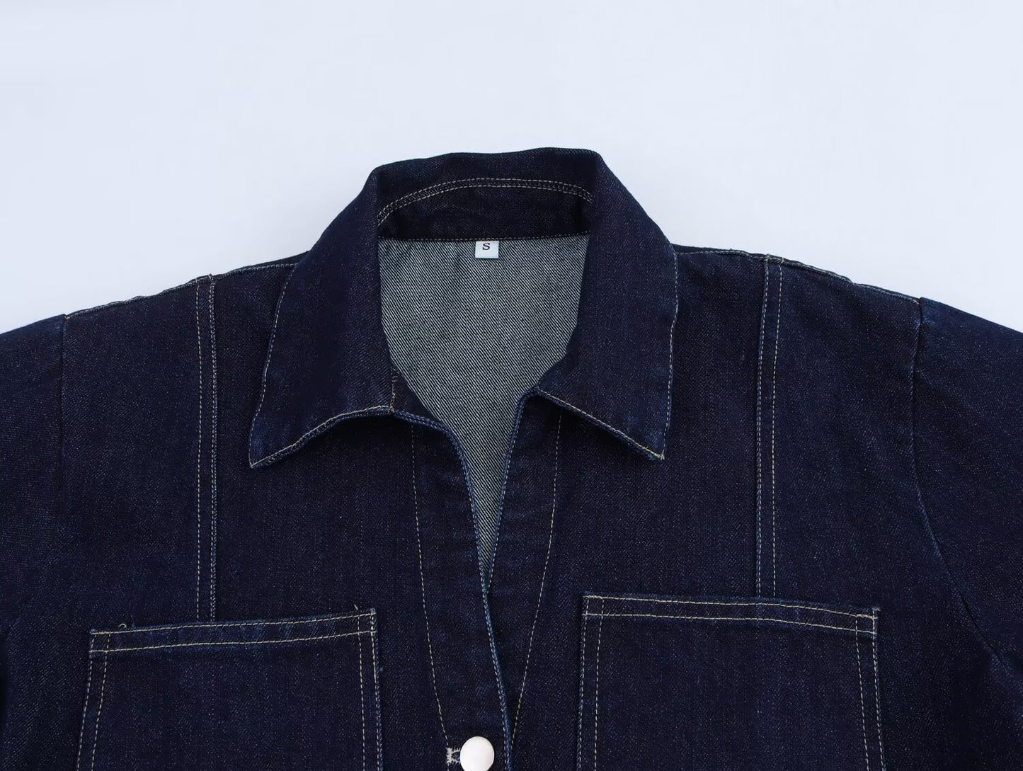 Women's new fashion double pocket decoration casual short lapel denim shirt retro short sleeved button up women's shirt chic top