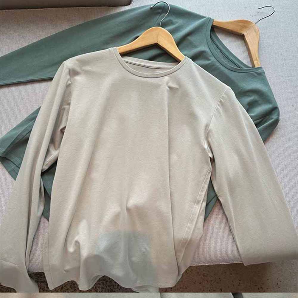 LU Women's new fashion Joker casual comfortable breathable O-neck long sleeve T-shirt