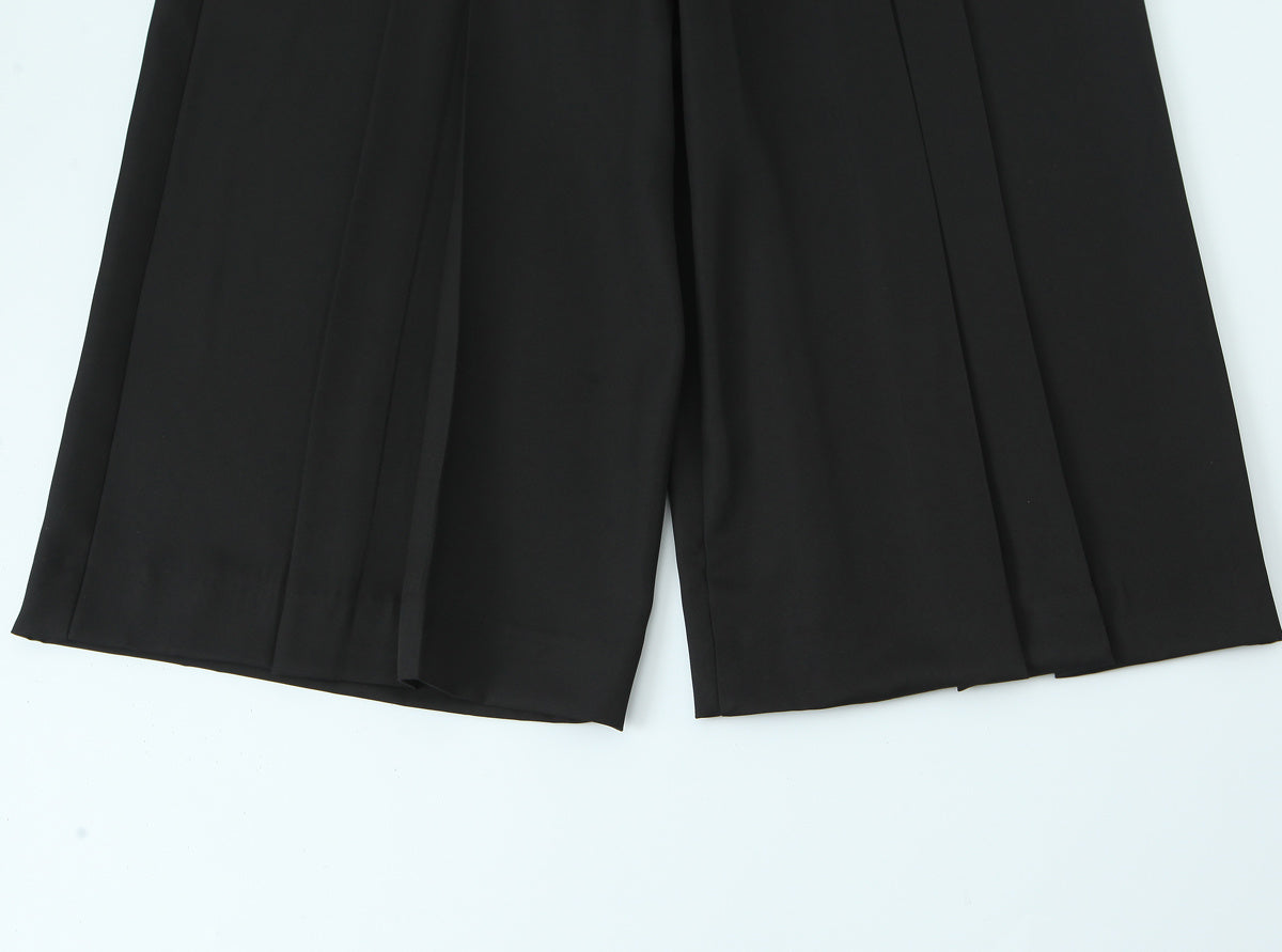 Women's new fashion chain waistband decoration loose versatile pleated shorts retro high waist side zipper women's shorts Mujer