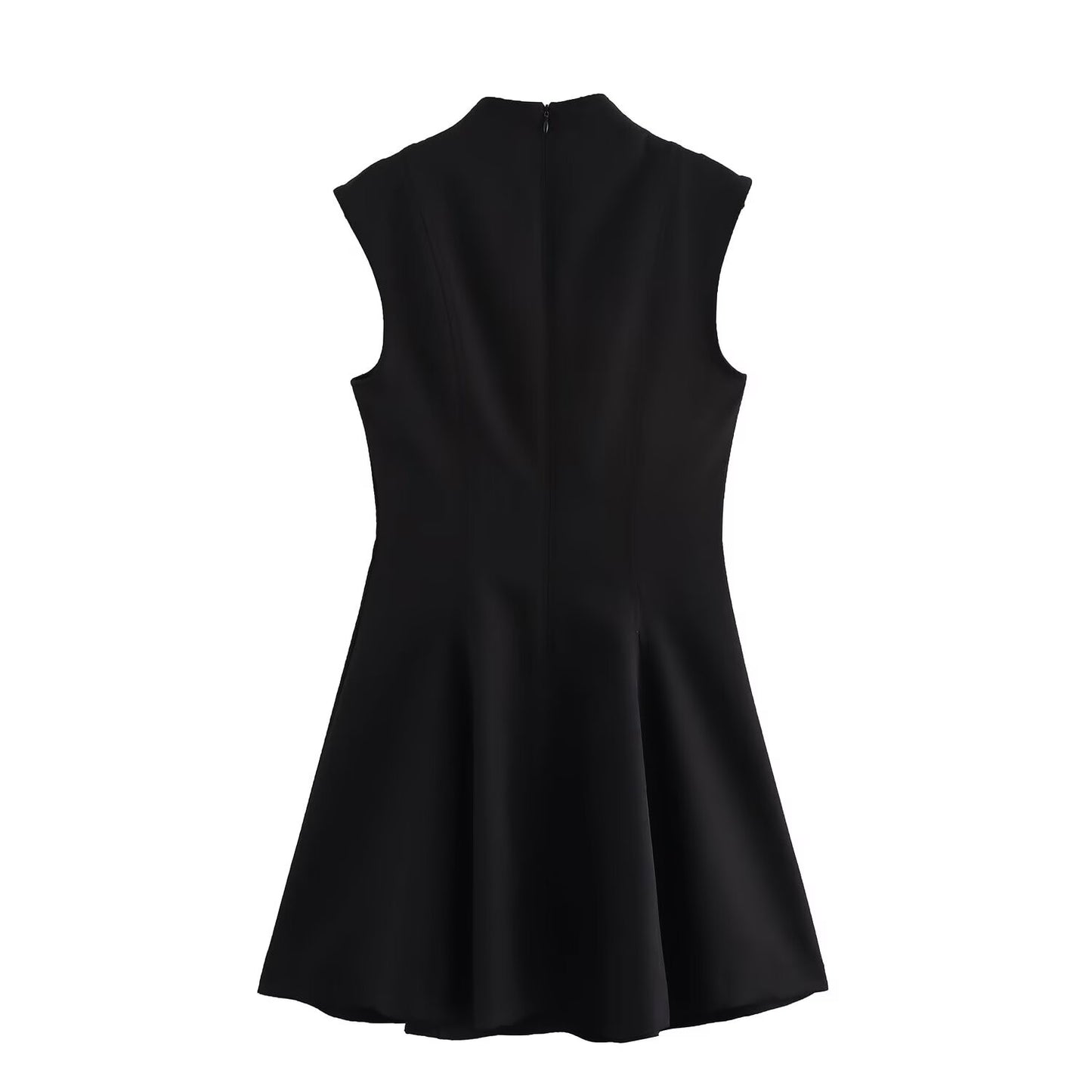 Women's new chic fashion open design slim stand collar wide pleated mini dress retro sleeveless back zipper women's dress Mujer