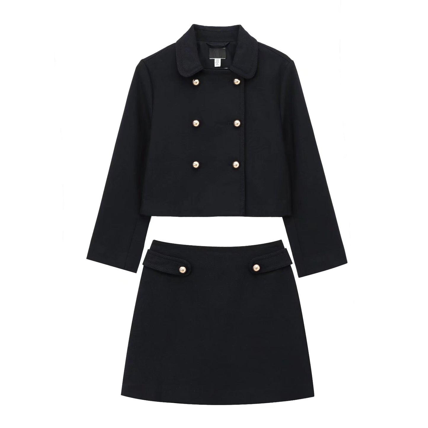 Set Women's 2 Pieces of New Fashion Temperament Double-breasted Short Coat Retro Long-sleeved Women's Coat+high Waist A-shaped Mini Skirt