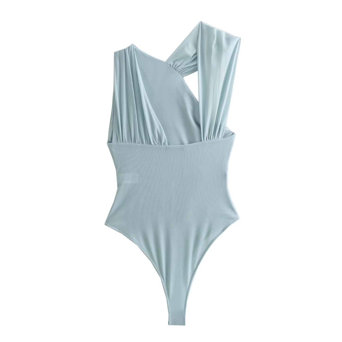 Women's 2025 new fashion tight pleated Printed tulle bodysuit