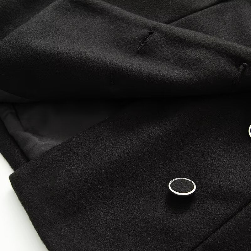 Women's standing collar double breasted batwing sleeve woolen coat