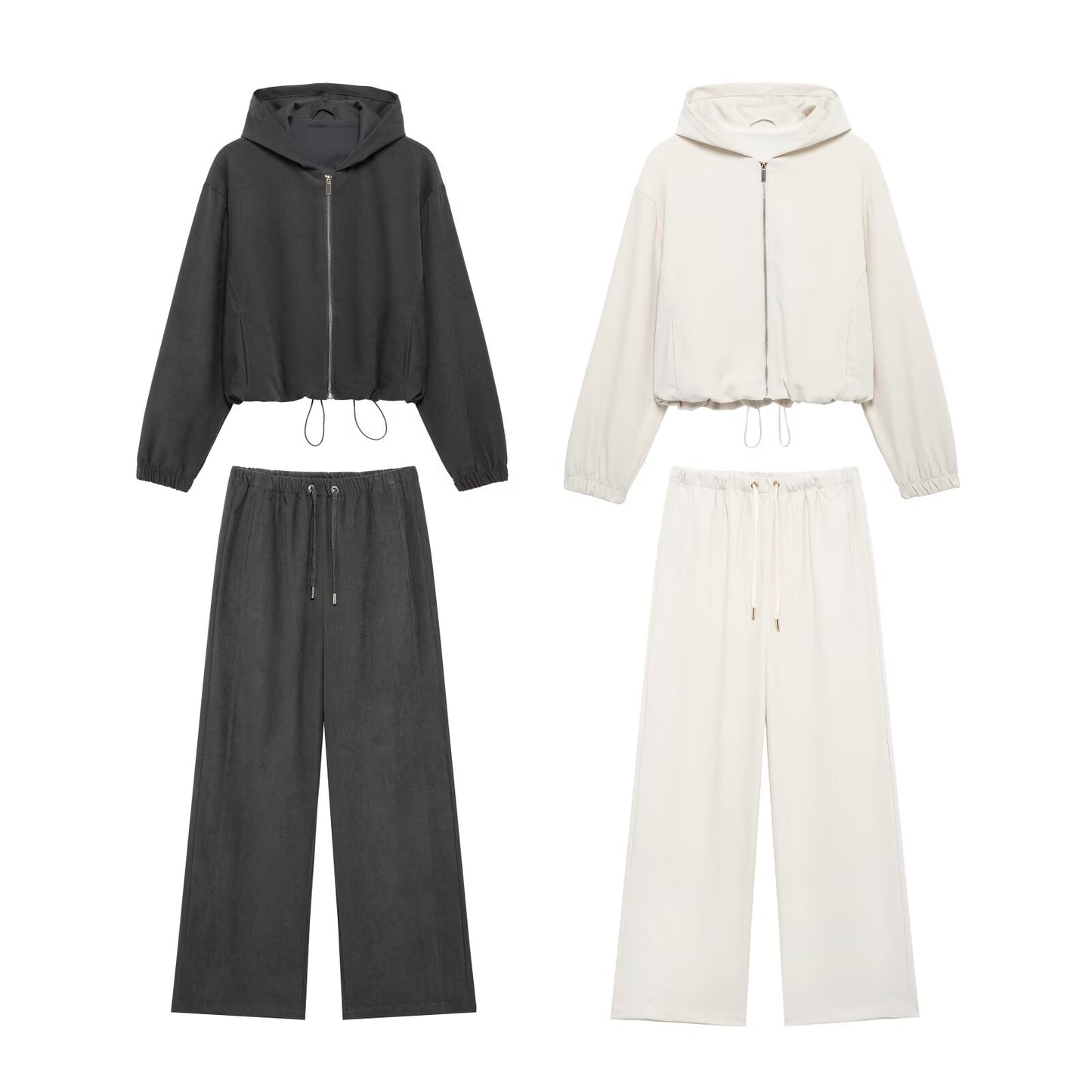 Women's new Fashion casual short hooded flight jacket Coat retro long sleeved zipper women's Coat chic top+Pants Women's suit