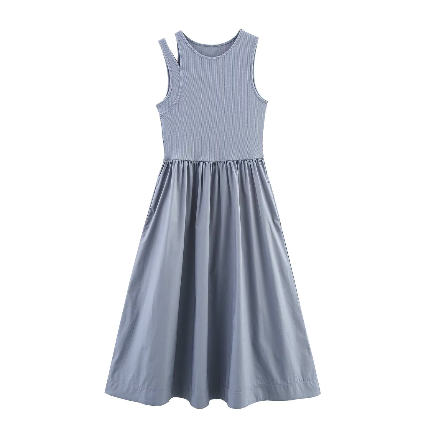 Women's new fashion elastic slim O-Neck sleeveless wide pleated MIDI dress
