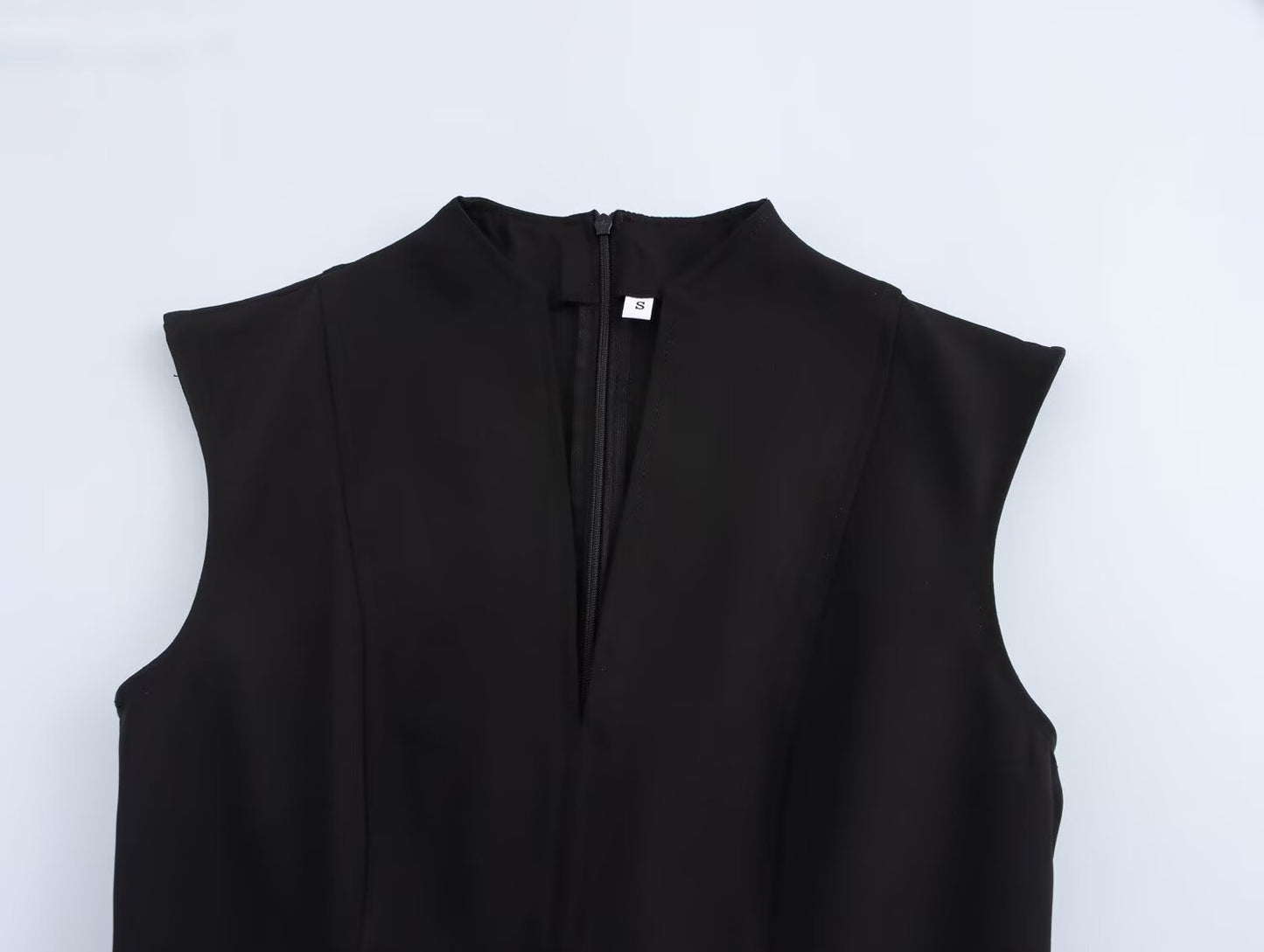 Women's new chic fashion open design slim stand collar wide pleated mini dress retro sleeveless back zipper women's dress Mujer