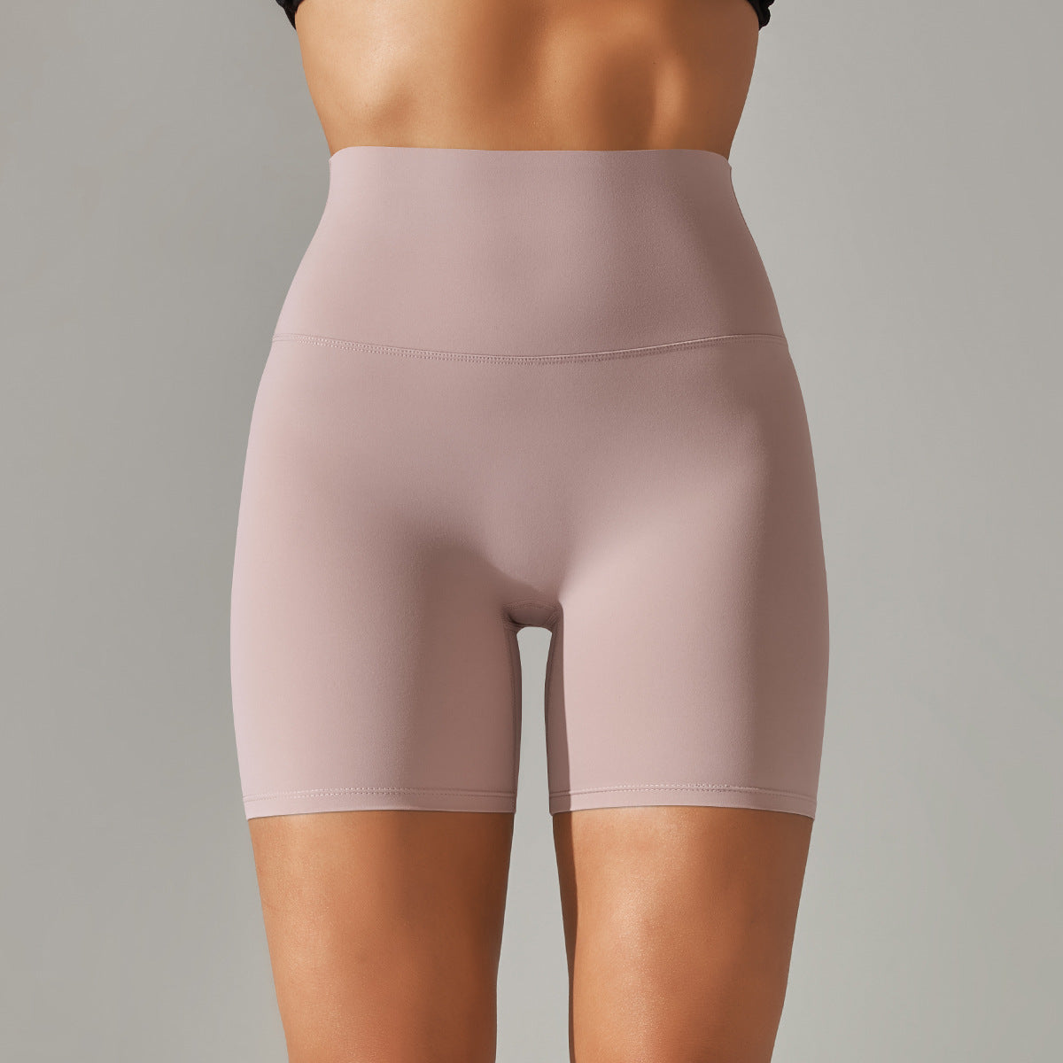Women's new solid color yoga shorts double sanding tight high waist elastic exercise fitness three-point yoga pants.