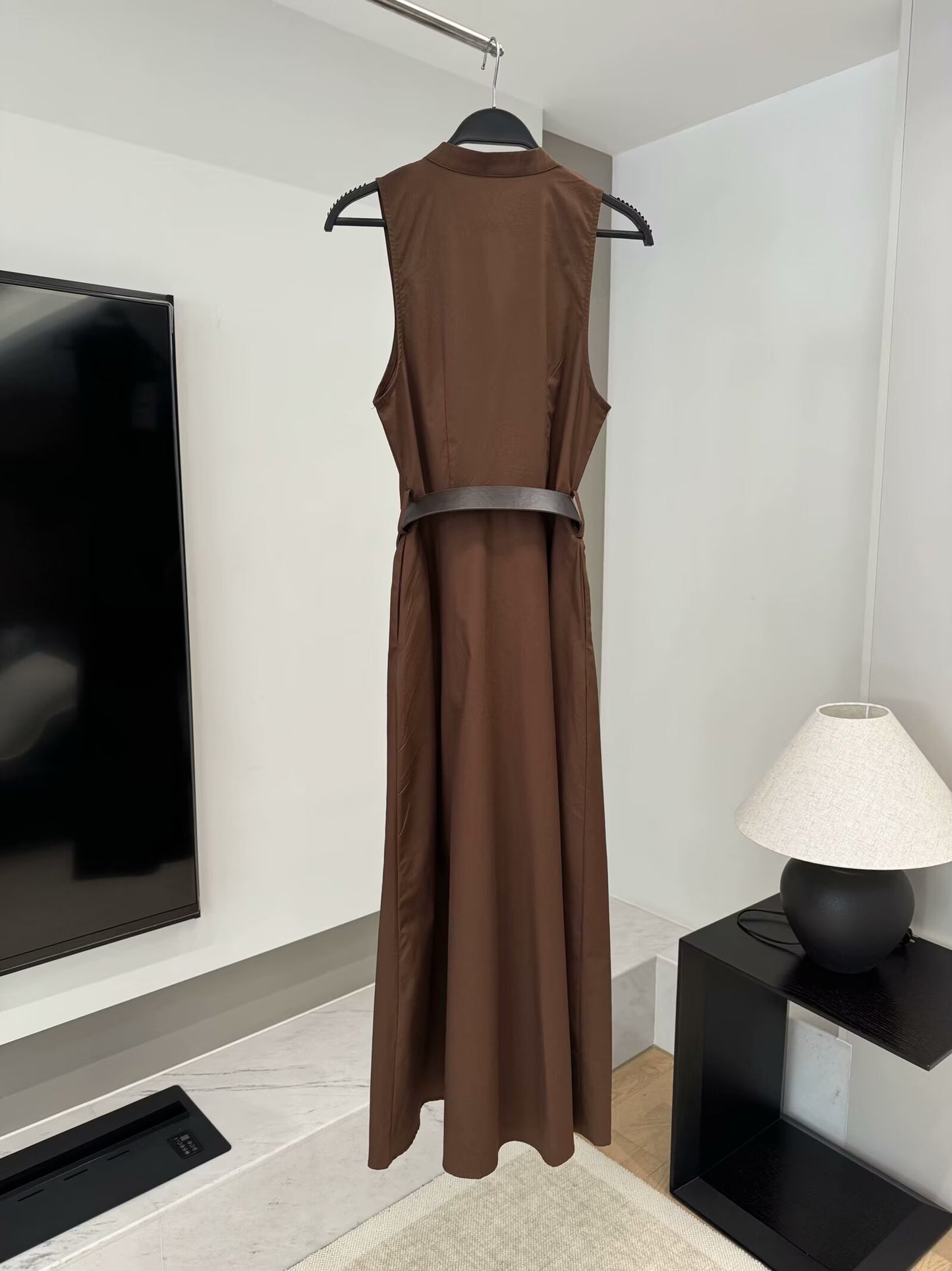 Women's 2025 chic fashion with belt midi dress retro women's dress