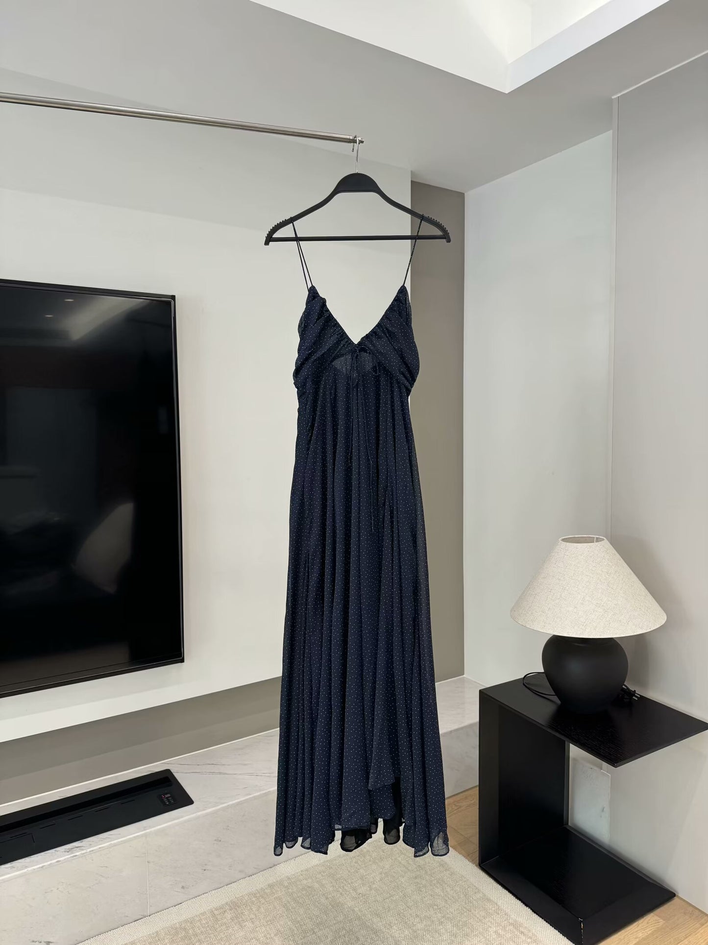 Women's 2025 chic fashion polka-dot V-neck suspender long dress retro women's dress