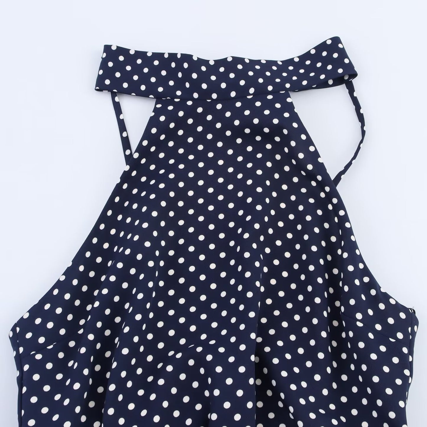 Women's new fashion with Belt polka dot print hanging neck MIDI dress