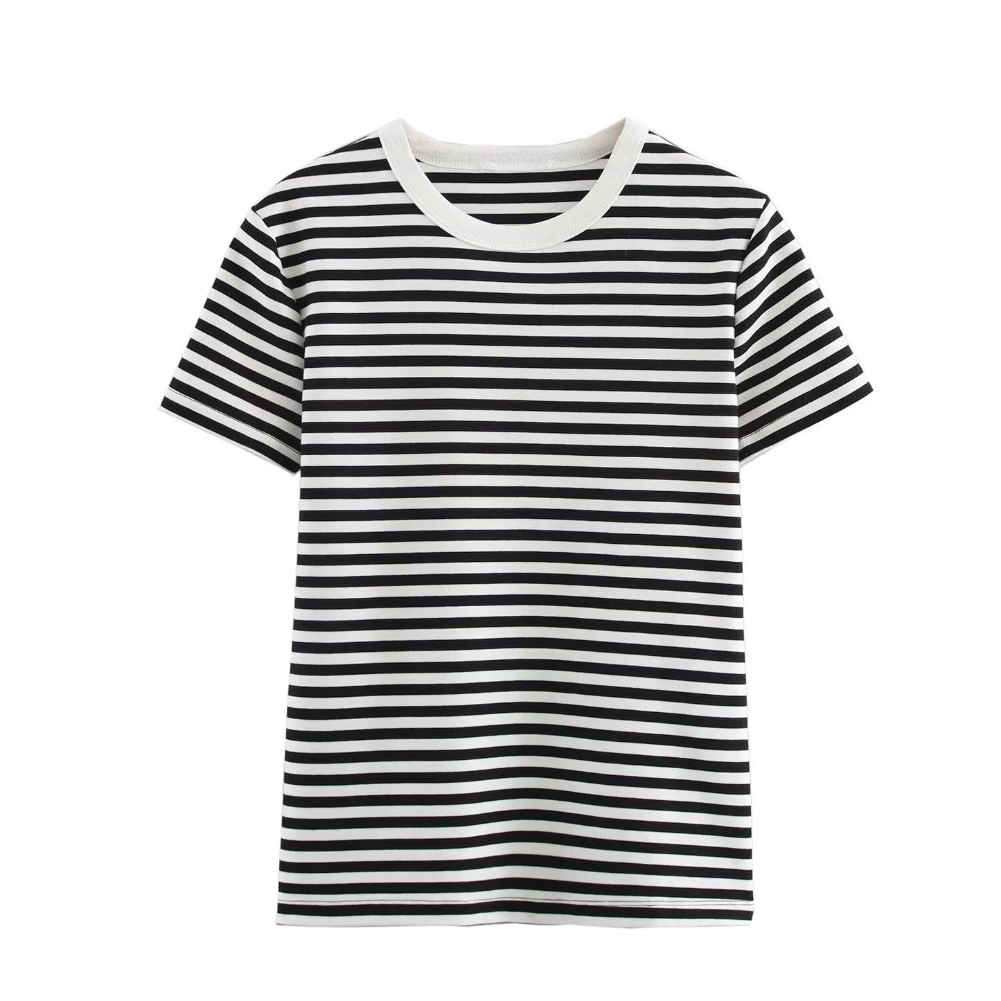 Women's 2025 new fashion slim casual striped T-shirt multi-color basic style O Neck T-shirt top retro short sleeved women's T-shirt chic top