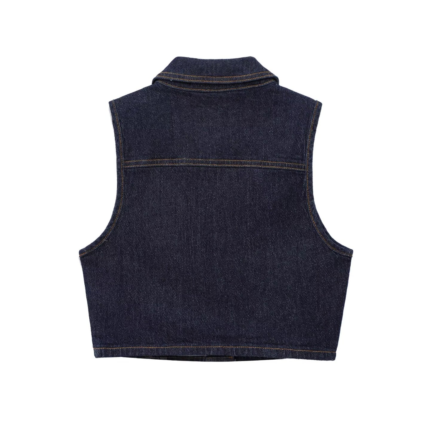 Women's 2025 new fashion gold button decoration casual short lapel denim vest retro sleeveless women's vest chic top