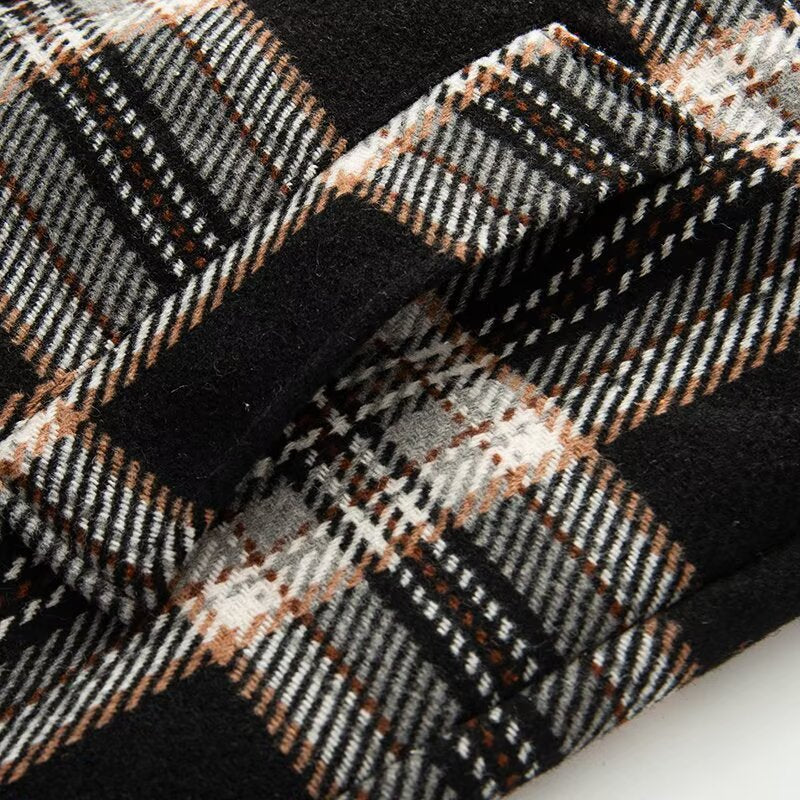 Women's loose single breasted plaid woolen blend Coat