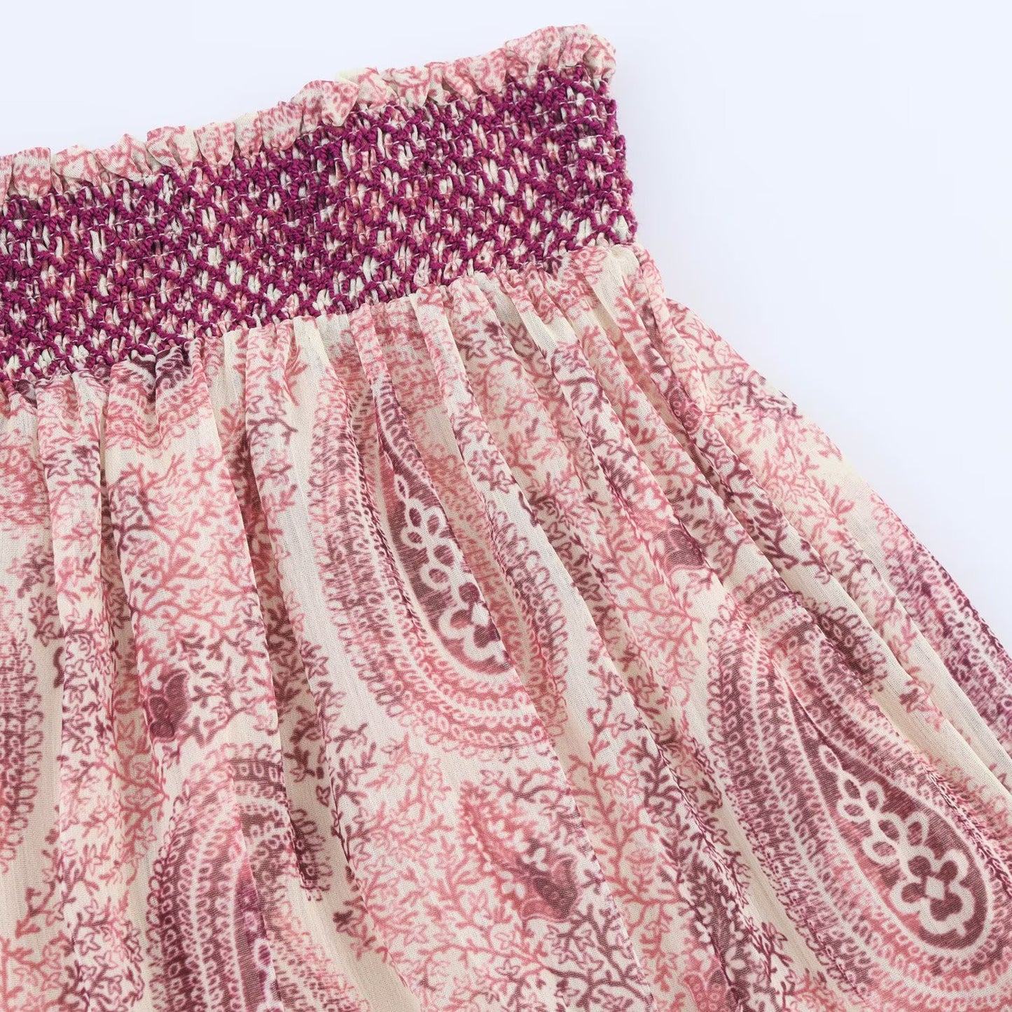 Women's new chic Fashion loose casual versatile pleated printed Midi skirt retro elastic waist women's skirt
