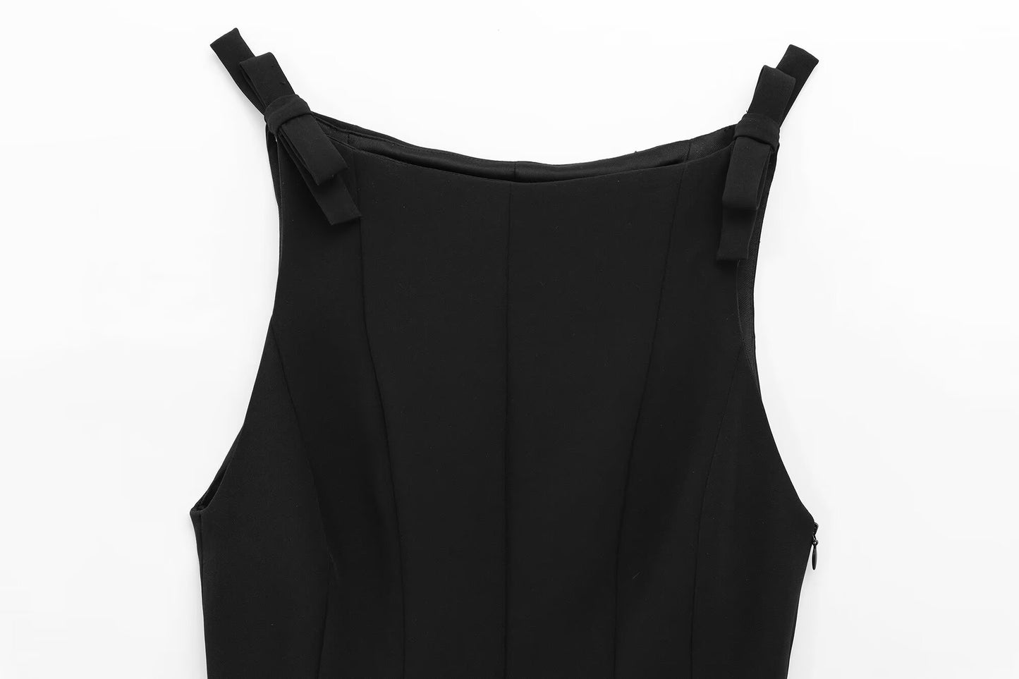 Women's 2025 new fashion bow decoration slim short skirt style hem top retro sleeveless side zipper women's vest chic top