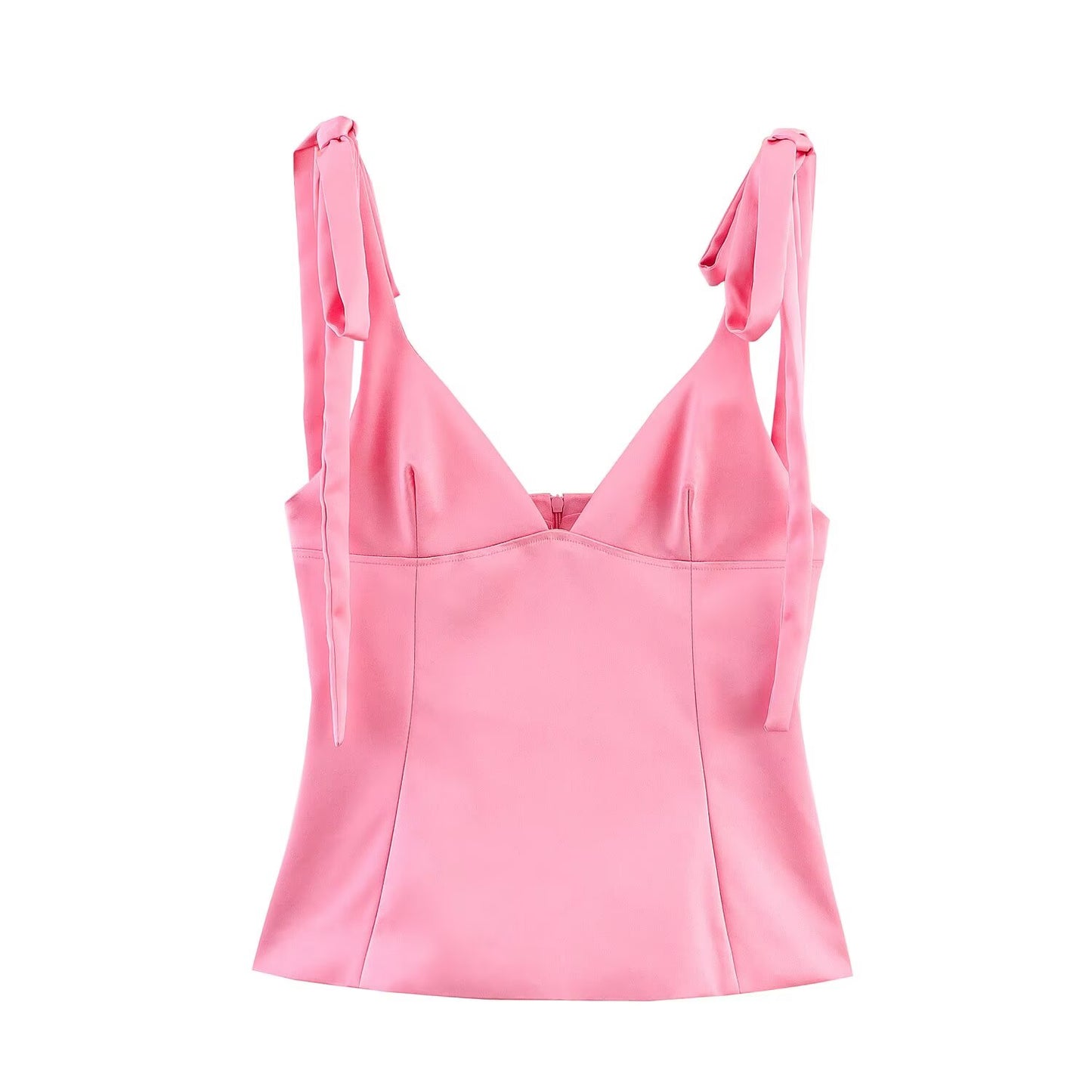 Women's' New Fashion bow shoulder strap Design slim satin texture V-neck top
