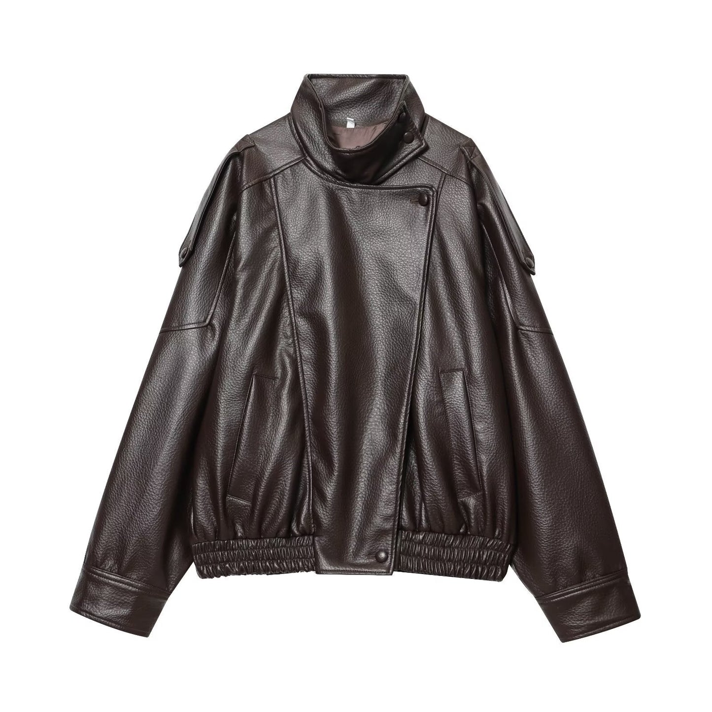Women's new loose stand collar Faux Leather jacket Coat