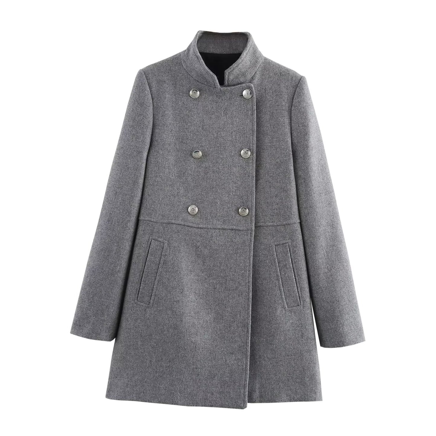 Women's New Fashion Joker Temperament Slim Version Multi-color Blended Exquisite Double-breasted Coat Retro Long-sleeved Coat.