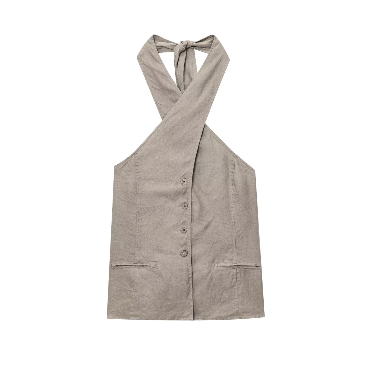 Women's new fashion linen blend halter neck vest style top+Skirts suit