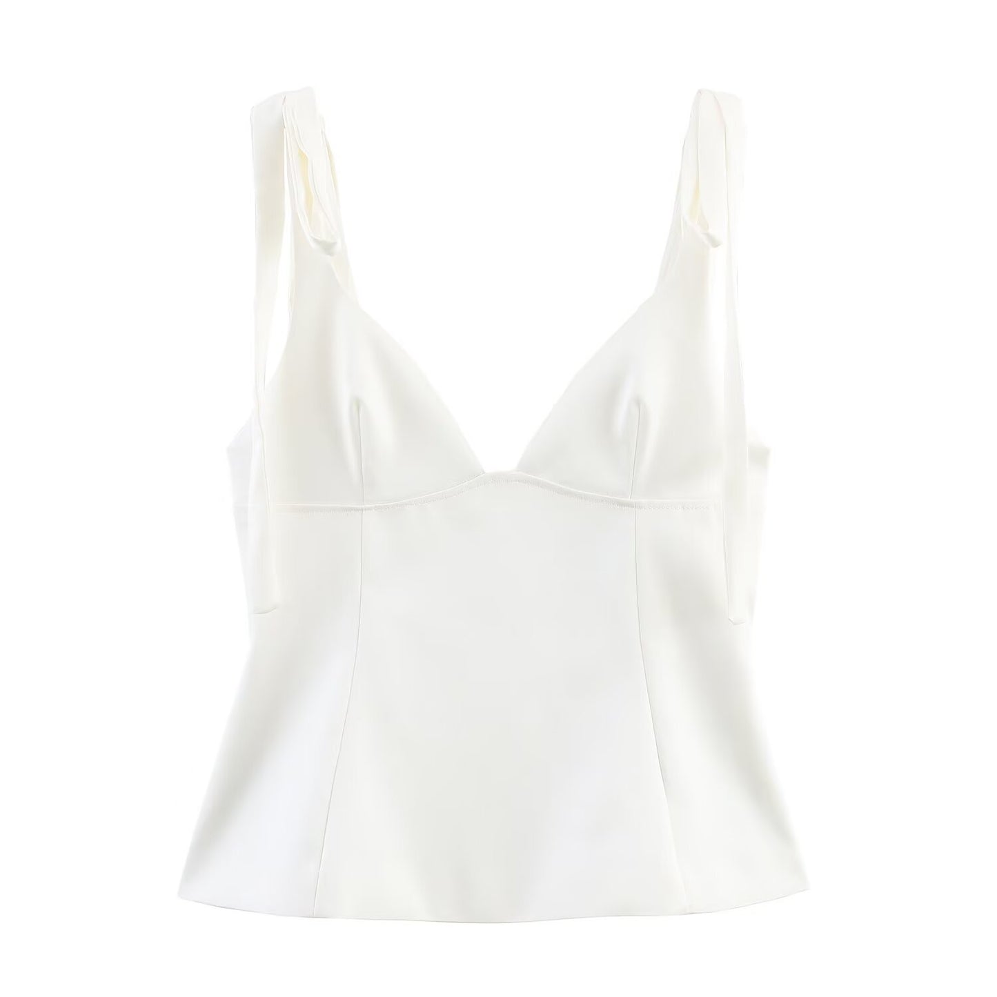 Women's' New Fashion bow shoulder strap Design slim satin texture V-neck top