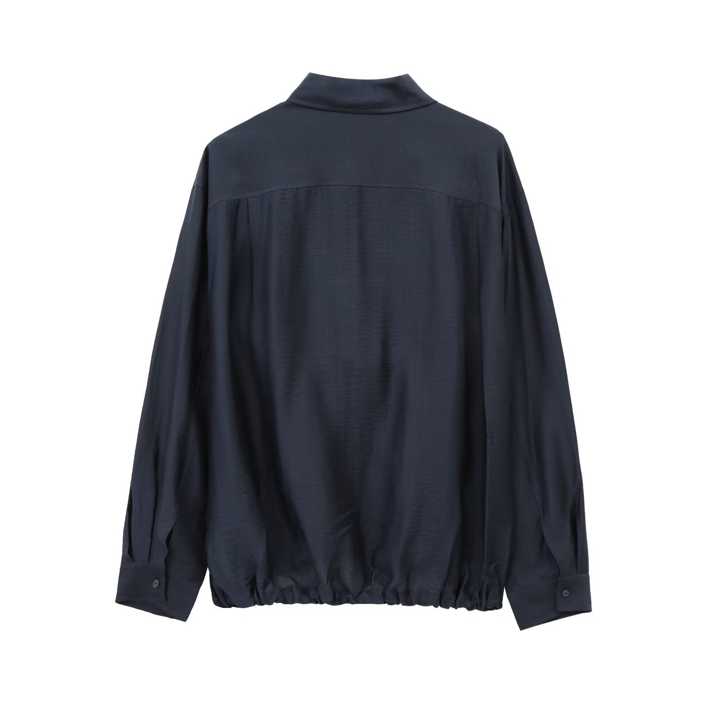 Women's New Chic Fashion Hem Contraction Design Satin Blouses Retro Long Sleeve Button Blouses Chic Tops.