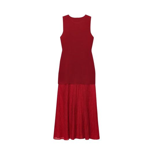 Women's New Fashion sleeveless Slim patchwork knitted MIDI dress
