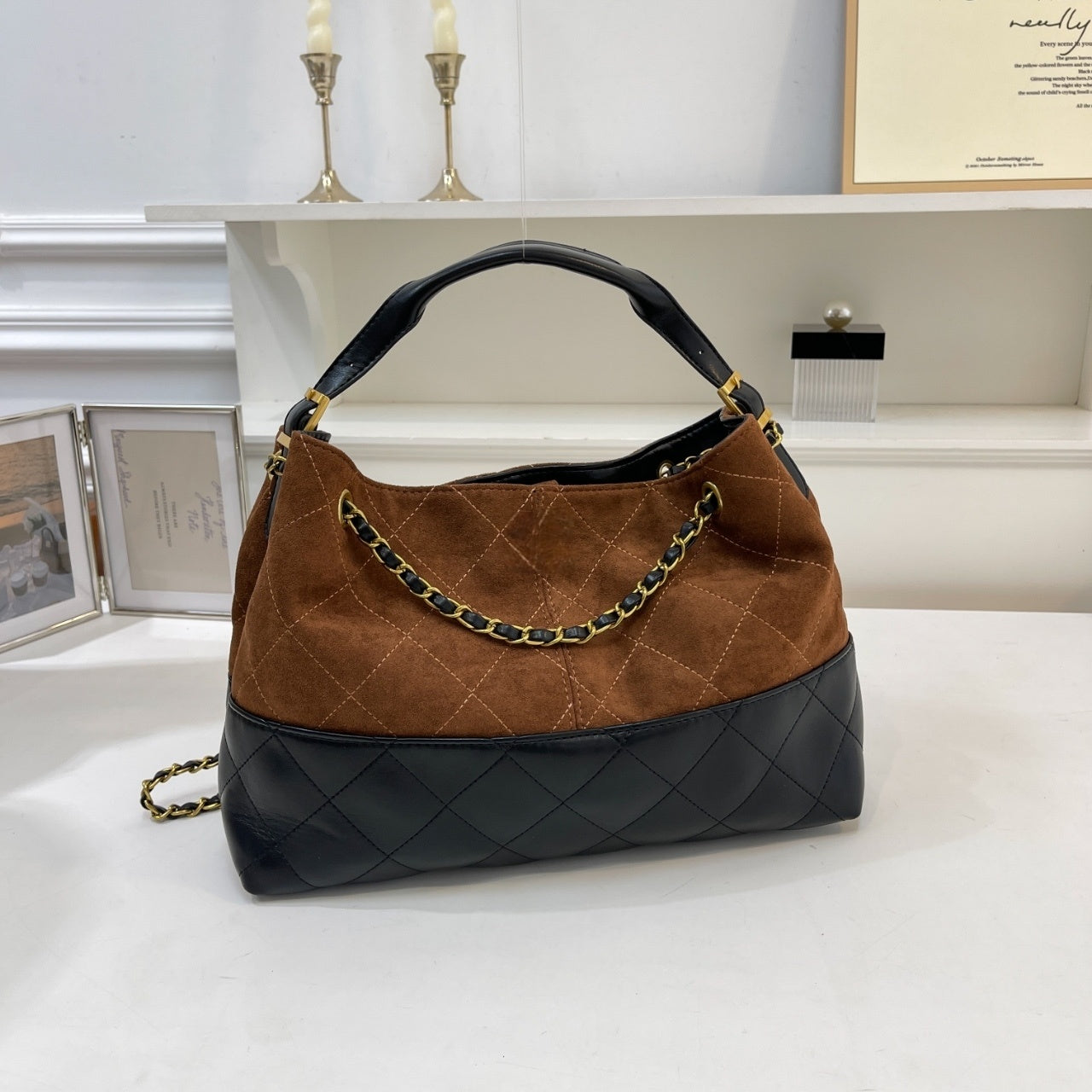 Women's New Joker Large-capacity Contrast Retro Chain One-shoulder Underarm Bag Portable Crossbody Bag