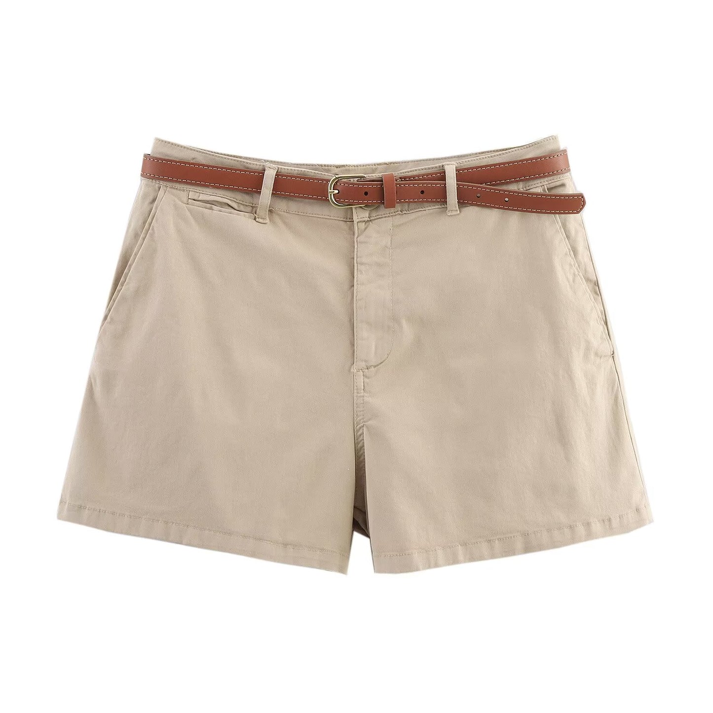 Women's' New Fashion With Belt Side Pocket Casual Versatile High Waist Shorts