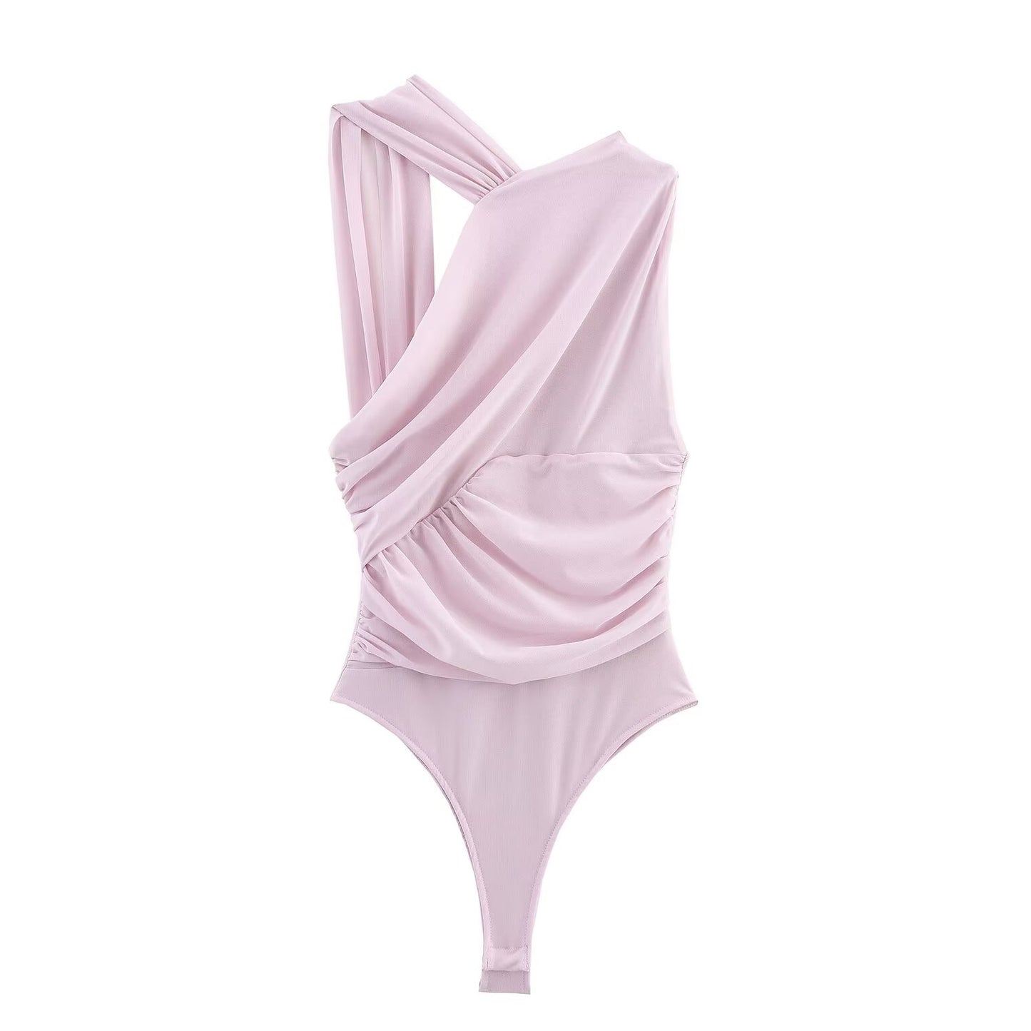 Women's 2025 new fashion tight pleated Printed tulle bodysuit