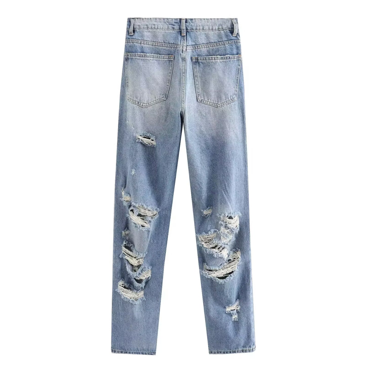 Ladies 2025 New Fashion Broken hole decoration Casual Versatile High Waist Jeans