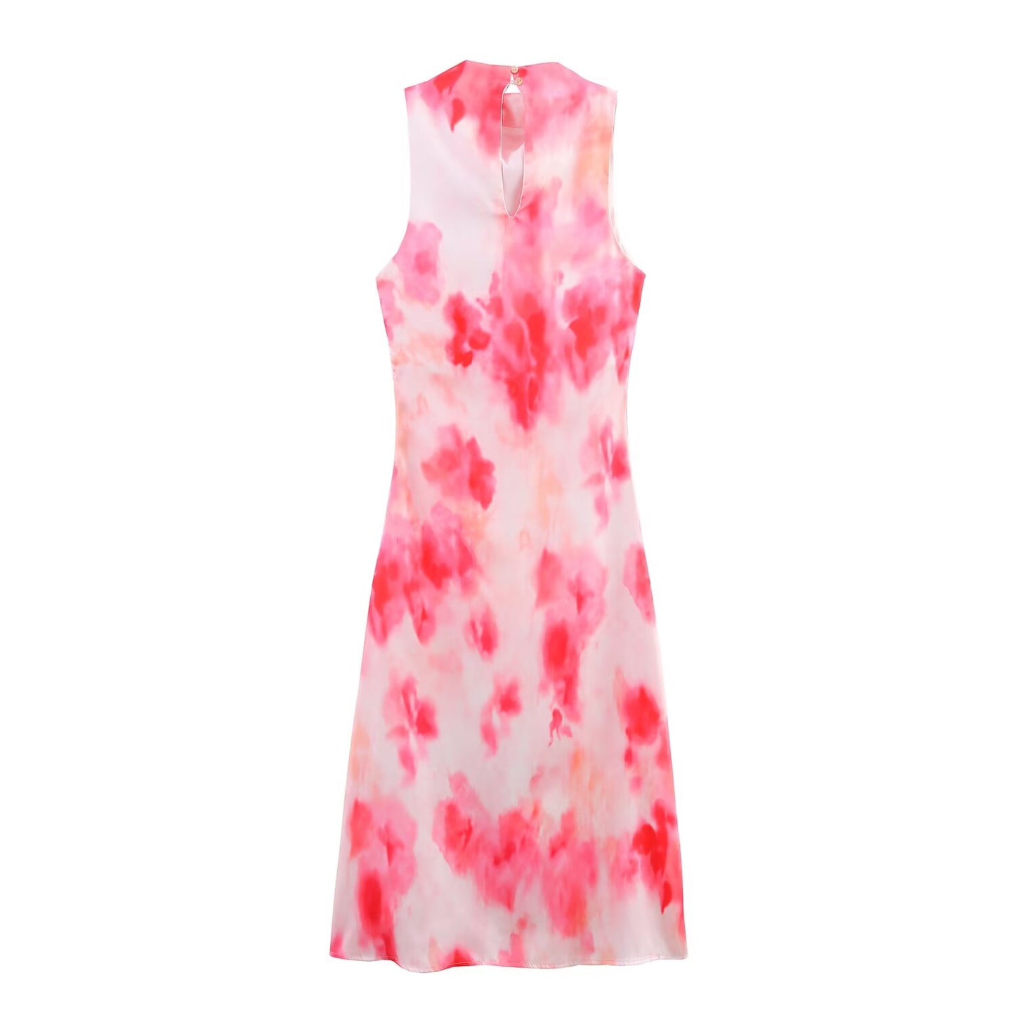 Women's 2025 new fashion sleeveless tie dye satin texture MIDI dress