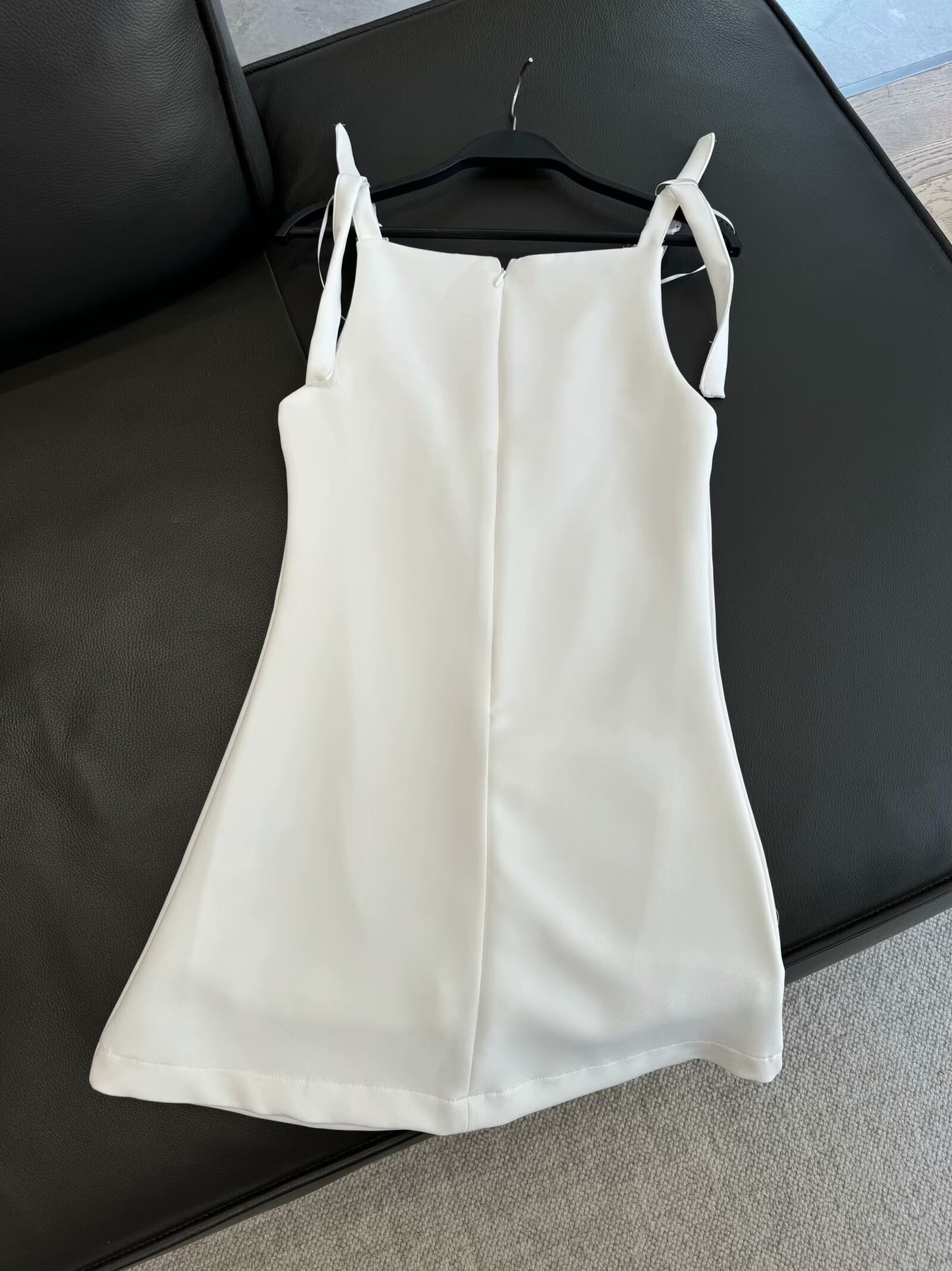 Women's new fashion bow shoulder strap decoration slim straight neck mini dress retro sleeveless back zipper women's dress Mujer