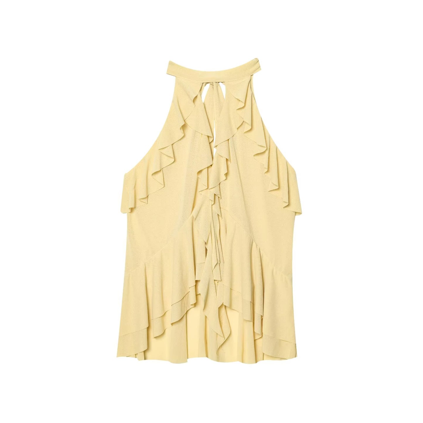 Women's 2025 new fashion layered decoration sleeveless hanging neck collar top