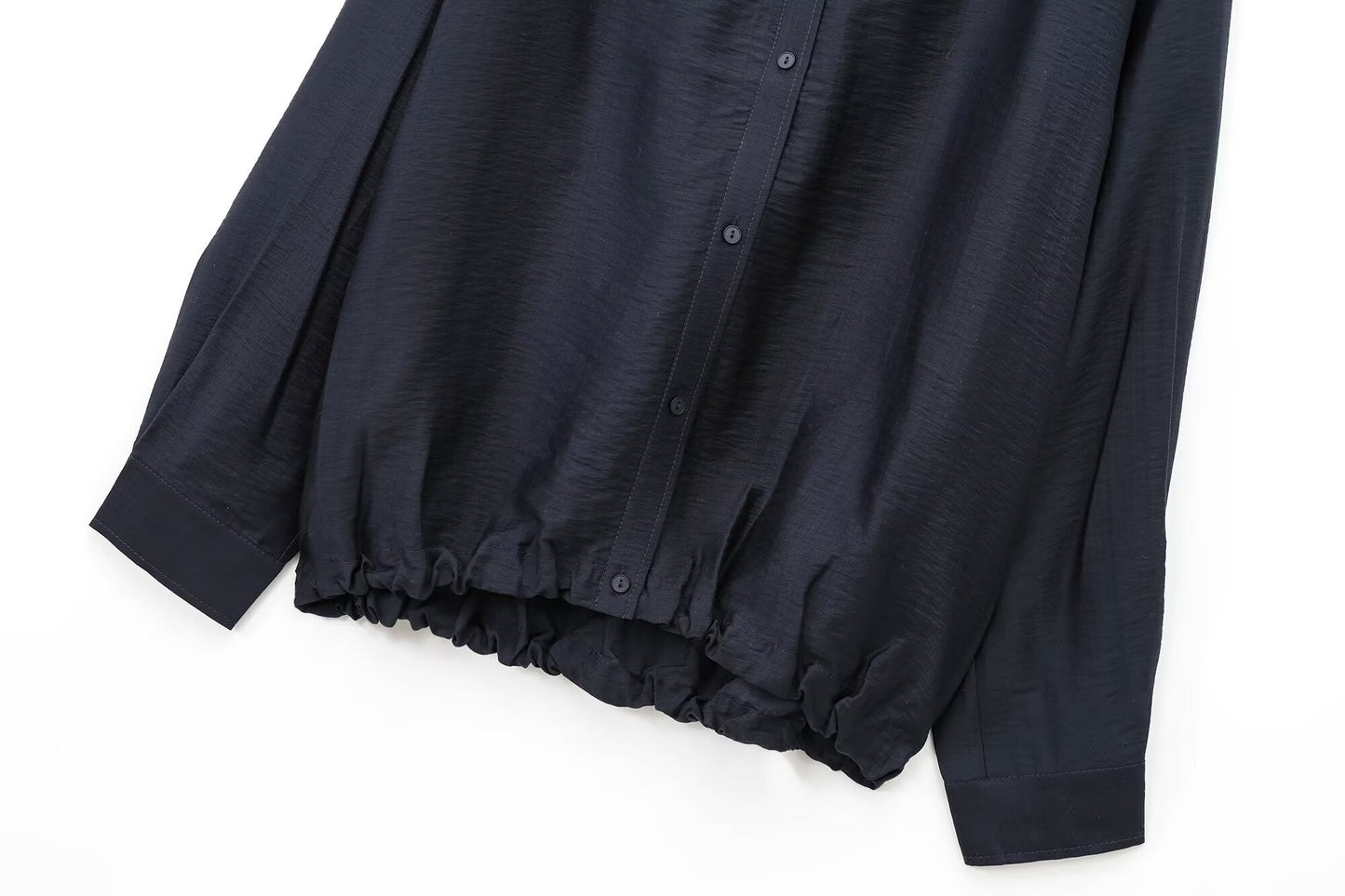 Women's New Chic Fashion Hem Contraction Design Satin Blouses Retro Long Sleeve Button Blouses Chic Tops.