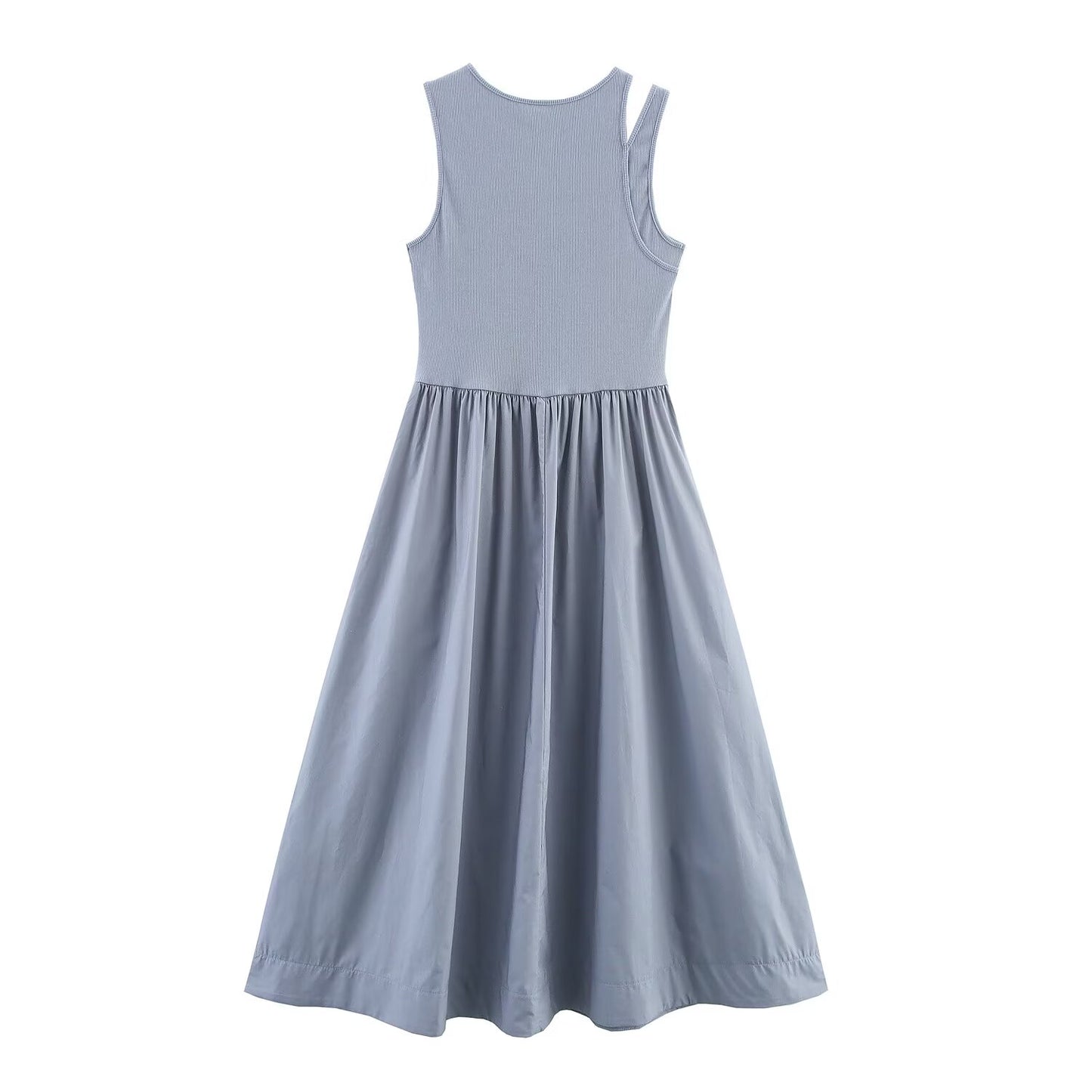 Women's new fashion elastic slim O-Neck sleeveless wide pleated MIDI dress