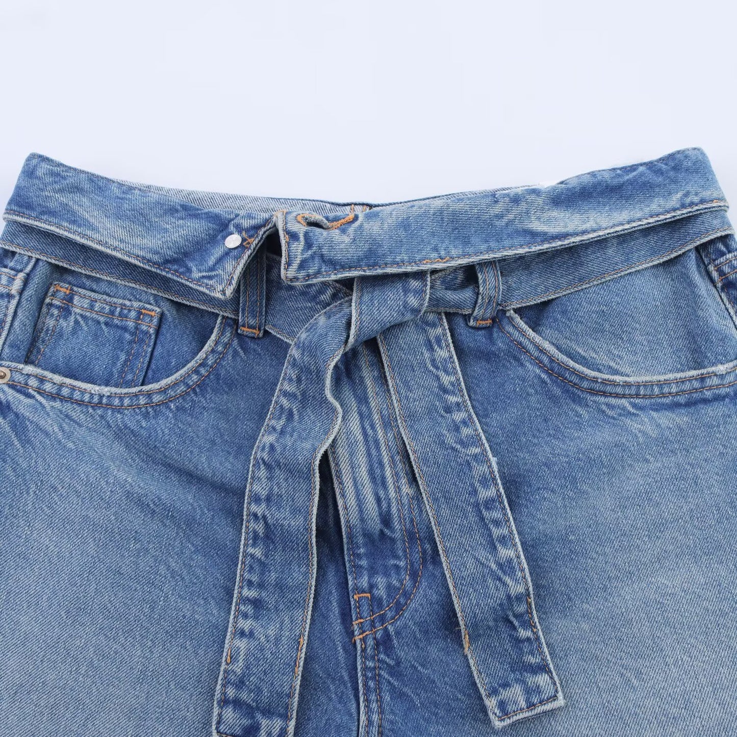 Women's 2025 New Fashion With Belt Casual High Waist Denim Shorts