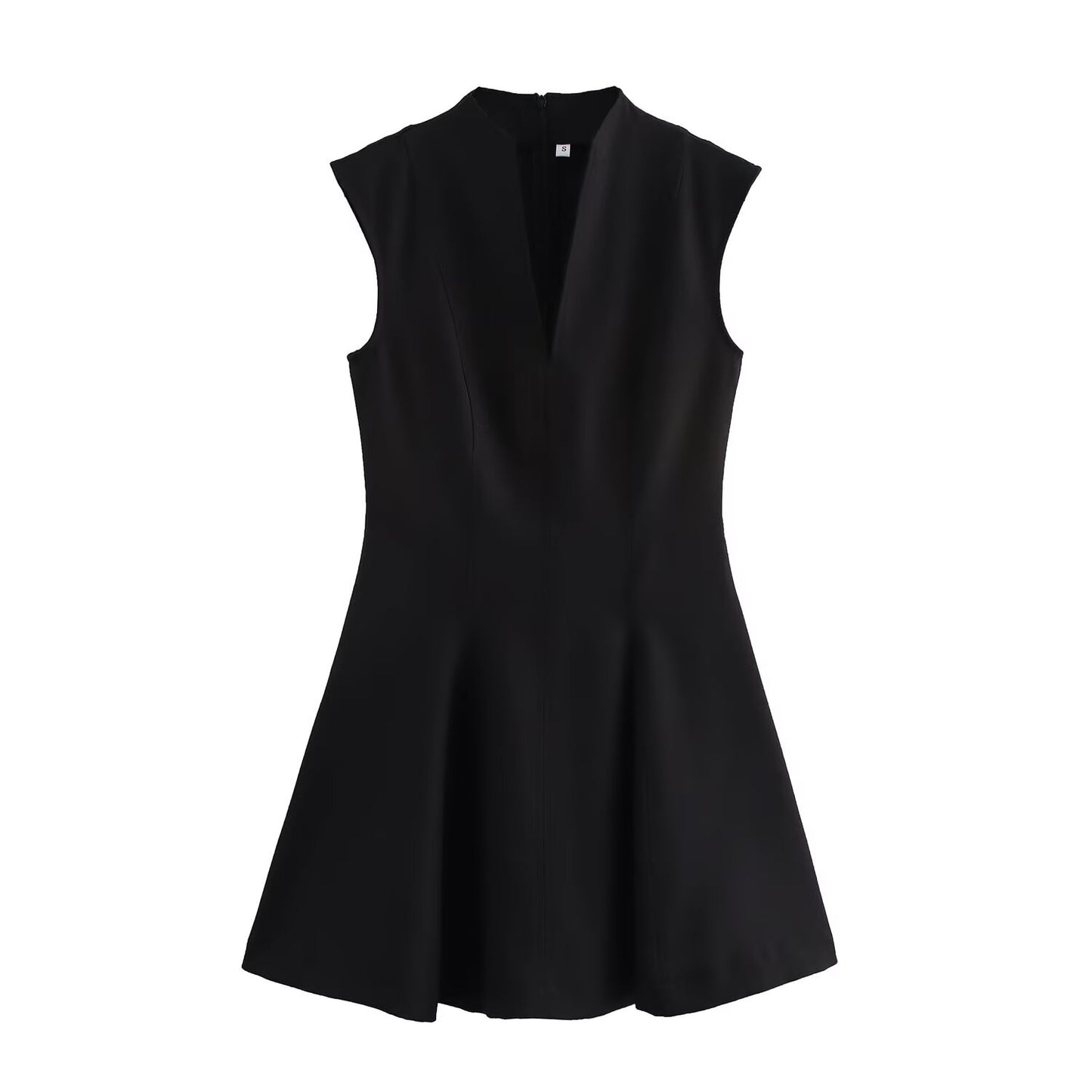 Women's new chic fashion open design slim stand collar wide pleated mini dress retro sleeveless back zipper women's dress Mujer