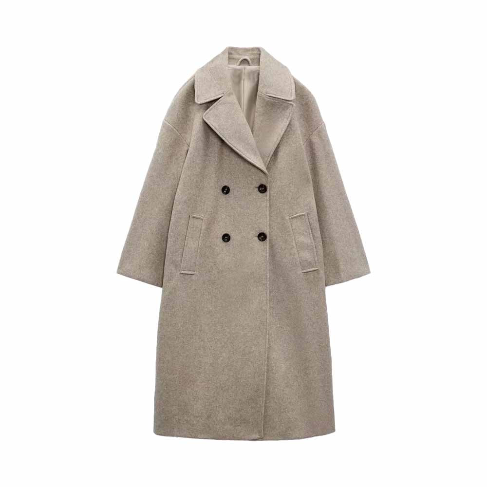 Women's New Fashion Joker Temperament Loose Version Double-breasted Long Coat Retro Long Sleeve Button Chic Coat.