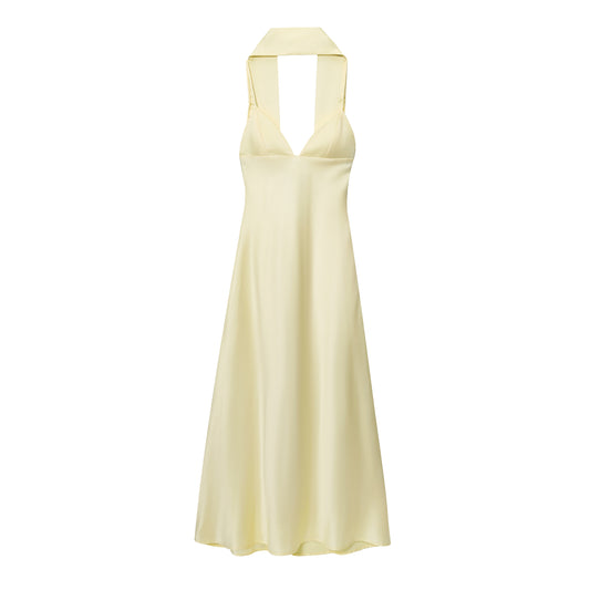 Women's New Fashion Scarf Decoration Satin Texture suspender Midi Dress