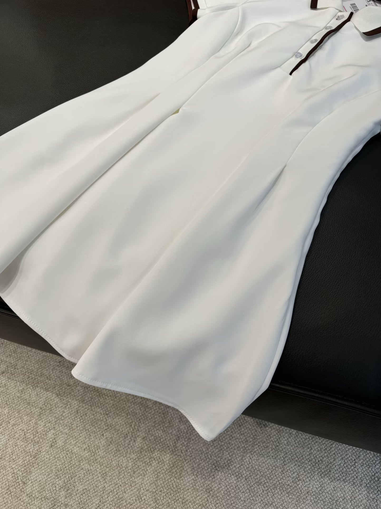 Women's new chic fashion pleated decoration slim ribbed lapel mini dress retro short sleeved button up women's dress Mujer