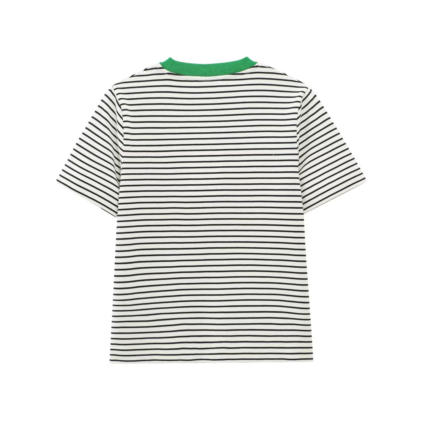 2025 summer women's basic style color blocked T-shirt casual O Neck striped T-shirt retro short sleeved women's T-shirt chic top