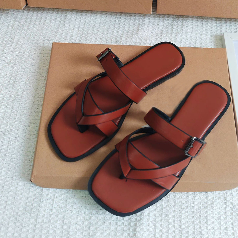 Women's New Fashion Casual Joker Flat-bottomed Comfortable Wearing Flat-bottomed Slippers Flip-flops Sandals.