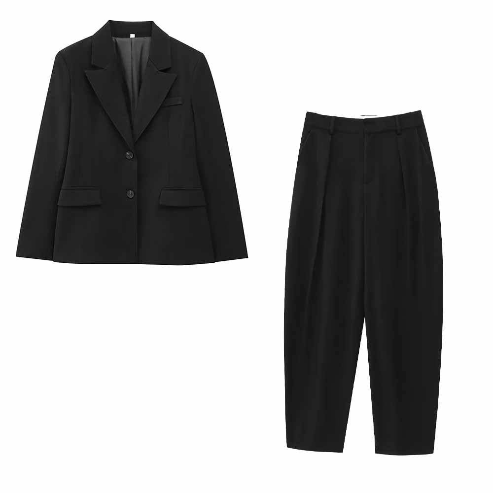 Suit Women's 2-piece Fashion Office Dress Short Skirt Skirt Suit Jacket Retro Long Sleeve Back Slit Female+bucket Pants Female Suit