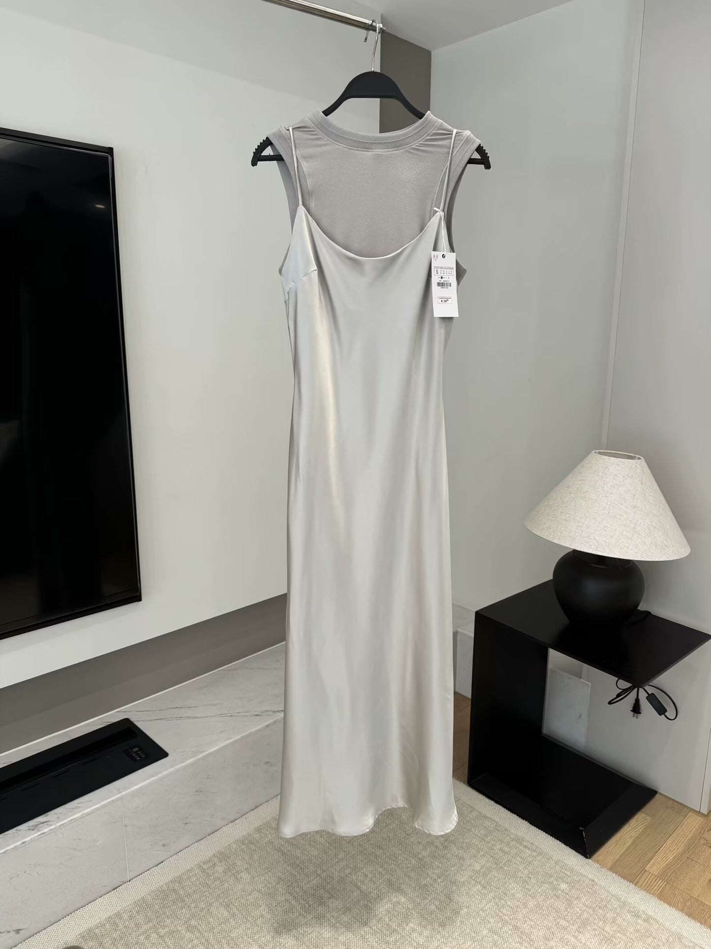 Women 2025 New Fashion Silk satin stitching texture Midi Dress Vintage Female Dresses