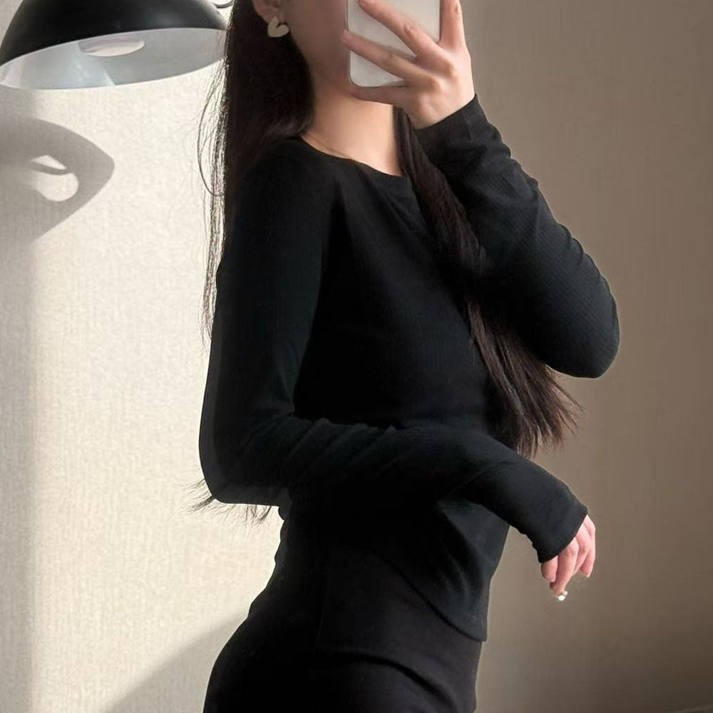 Women's new slim threaded O-neck bottoming shirt