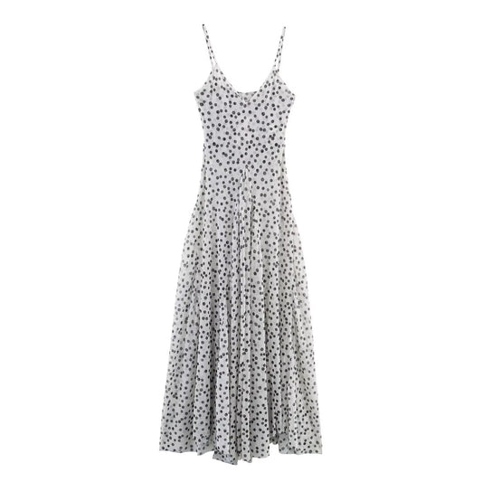 Women's new fashion polka dot print draped suspended Midi dress