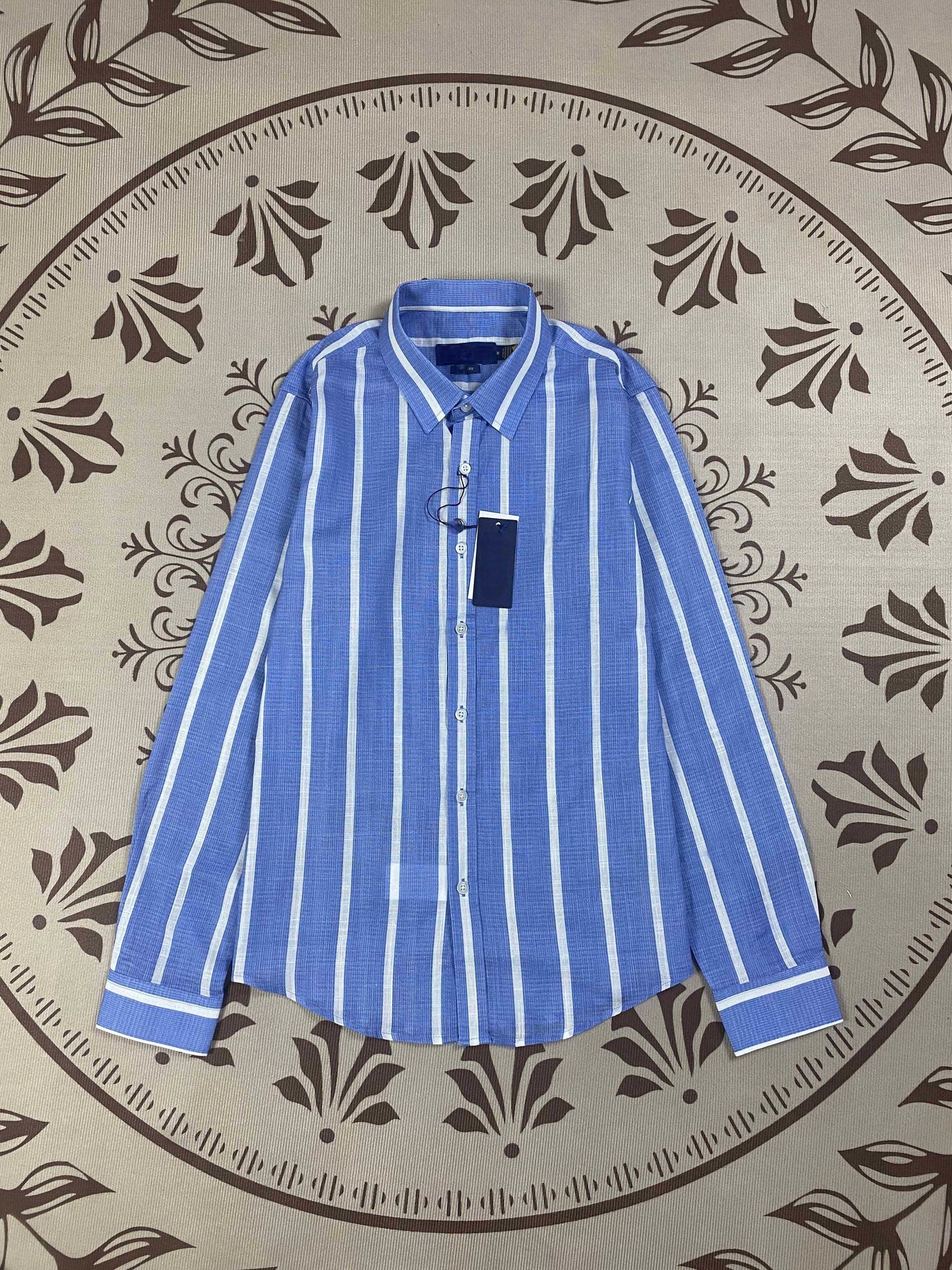 Women's new fashion Joker embroidered slub cotton striped lapel loose long sleeve shirt top.