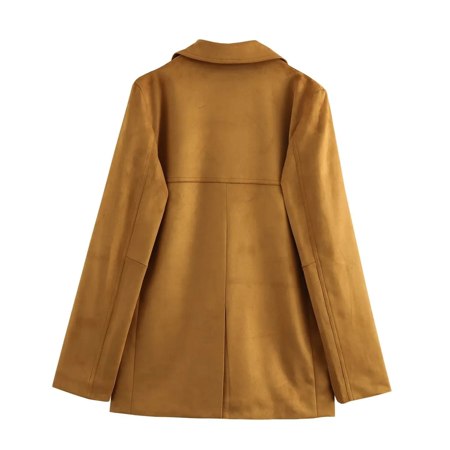 Ladies' new fashion flip decoration loose single breasted suede texture suit jacket retro long sleeved women's coat chic top